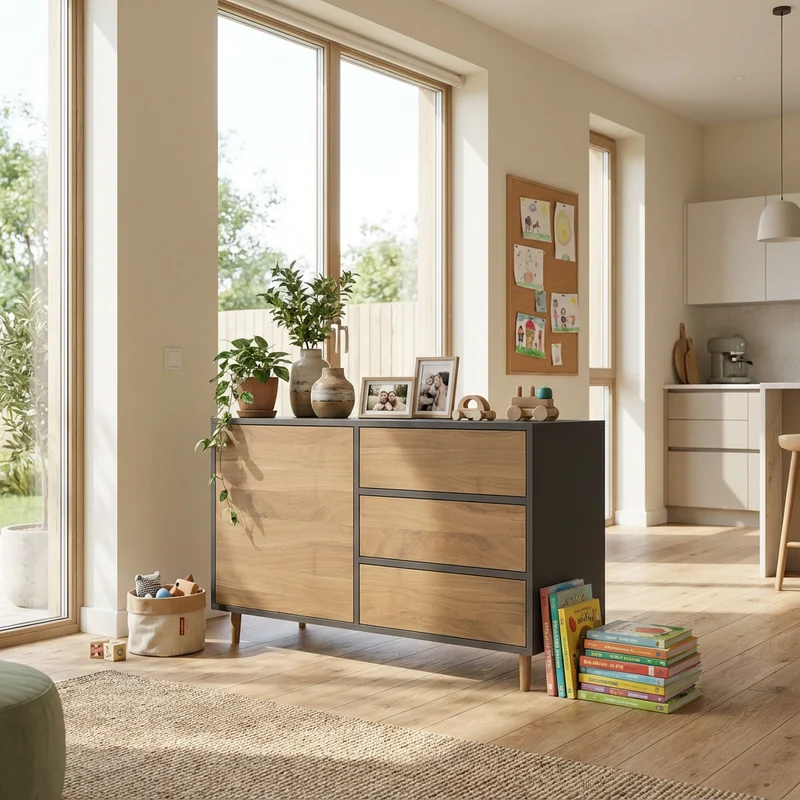 Sideboard Eiche Premium - Natur/Schwarz geölt 120cm