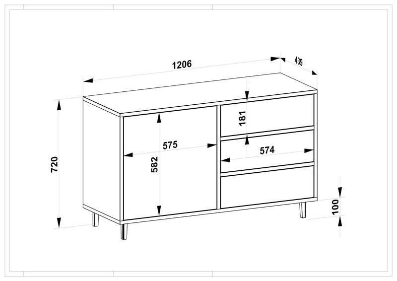 Sideboard Eiche Premium - Natur geölt 120cm