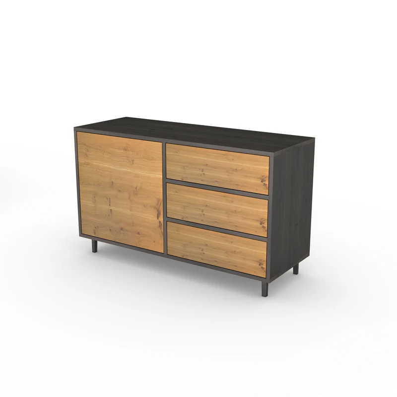 Sideboard Eiche Rustikal - Natur/Schwarz geölt 120cm