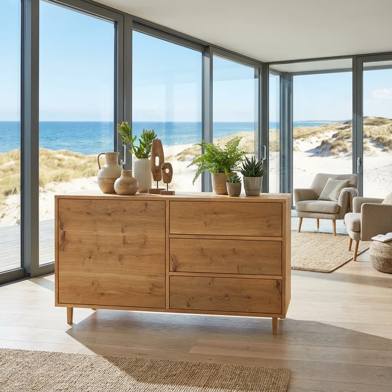 Sideboard Eiche Rustikal - Natur geölt 120cm
