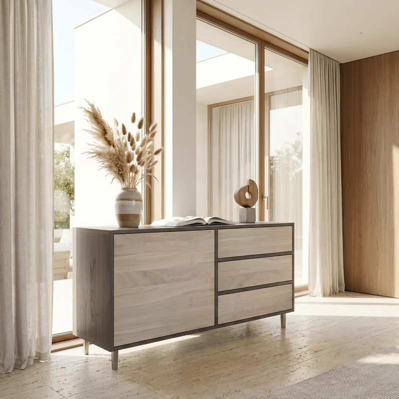 Sideboard Eiche Premium - Schwarz/Weiß geölt 120cm