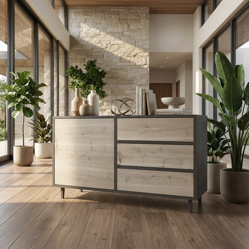 Sideboard Eiche Rustikal - Schwarz/Weiß geölt 120cm