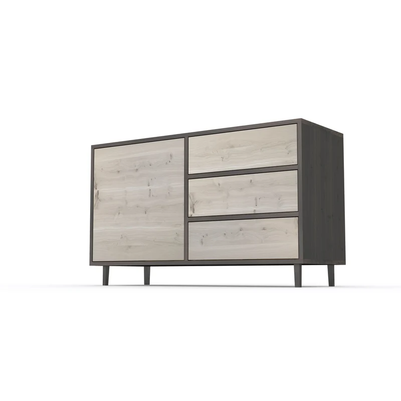 Sideboard Eiche Rustikal - Schwarz/Weiß geölt 120cm