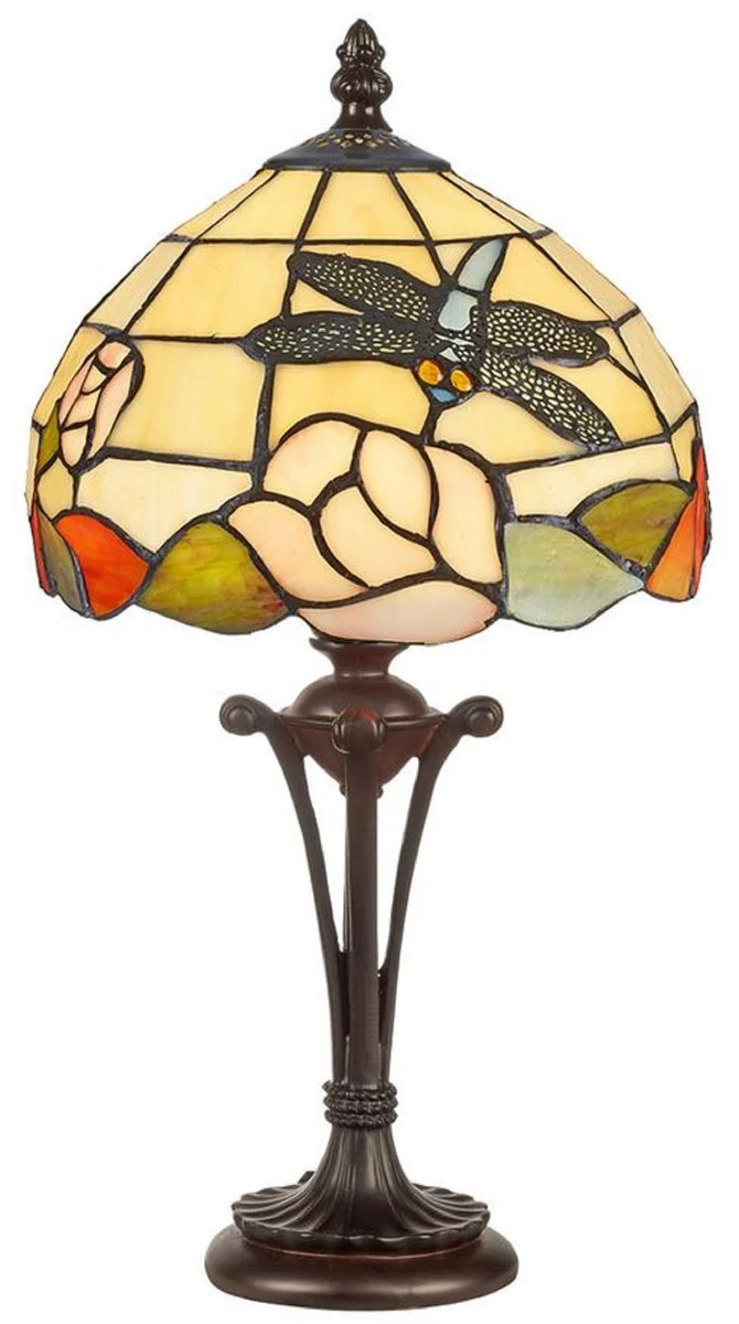 Casa Padrino Luxus Tiffany Tischleuchte Mehrfarbig Ø 25 x H. 47 cm - Tiffany Hockerleuchte - Tiffany Schreibtischleuchte - Tiffany Leuchten - Luxus Interior - Luxus Leuchten