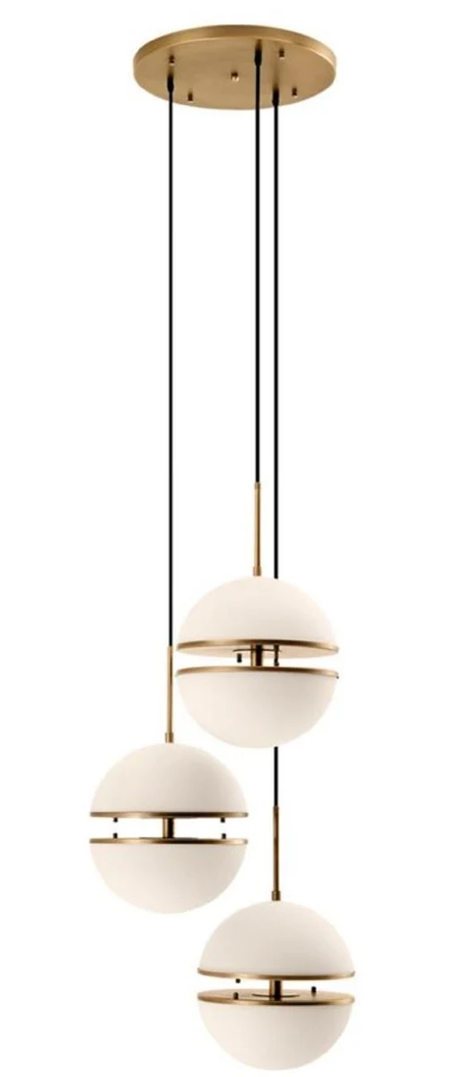 Casa Padrino Luxus Hängeleuchte Antik Messingfarben / Weiß Ø 45 x H. 190 cm - Luxus Wohnzimmerlampe