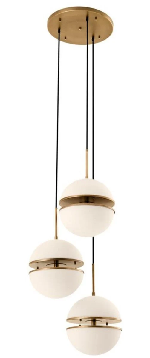 Casa Padrino Luxus Hängeleuchte Antik Messingfarben / Weiß Ø 45 x H. 190 cm - Luxus Wohnzimmerlampe