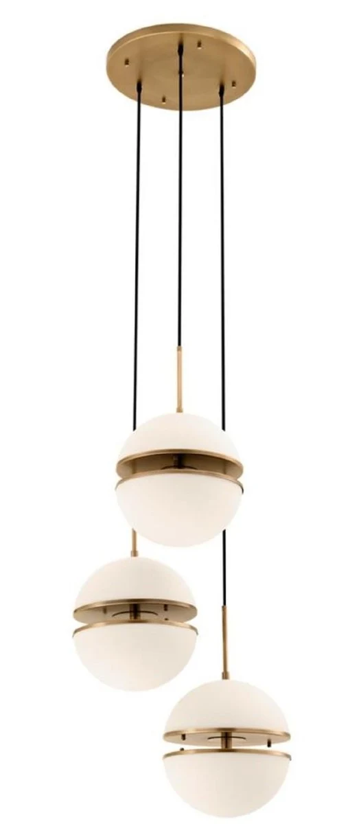 Casa Padrino Luxus Hängeleuchte Antik Messingfarben / Weiß Ø 45 x H. 190 cm - Luxus Wohnzimmerlampe