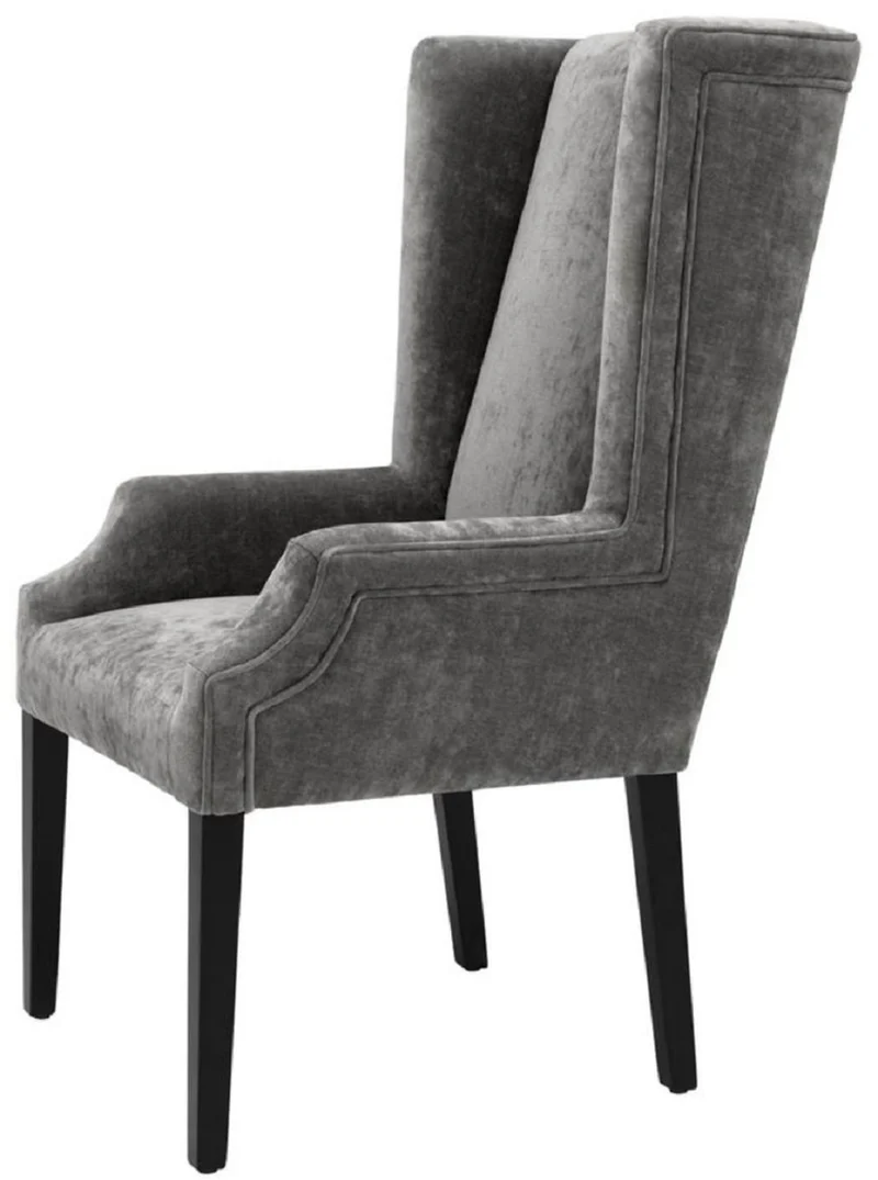 Casa Padrino Luxus Esszimmerstuhl Grau / Schwarz 63 x 76 x H. 115 cm - Hochlehner Esszimmerstuhl mit Armlehnen