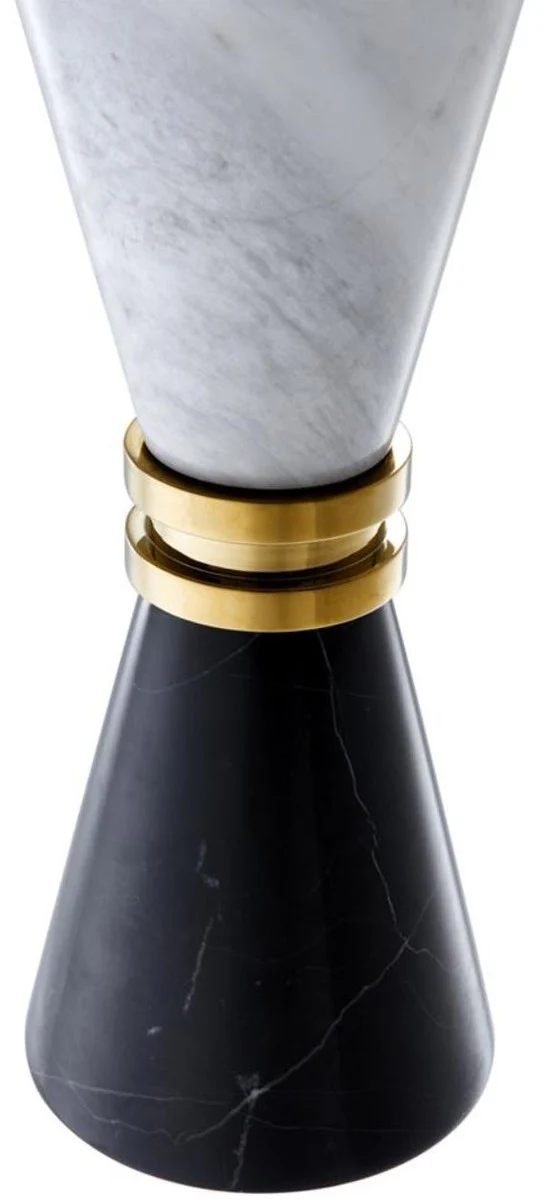 Casa Padrino Luxus Marmor Kerzenhalter Schwarz / Weiß / Gold Ø 11 x H. 28 cm - Hotel & Restaurant Deko Accessoires