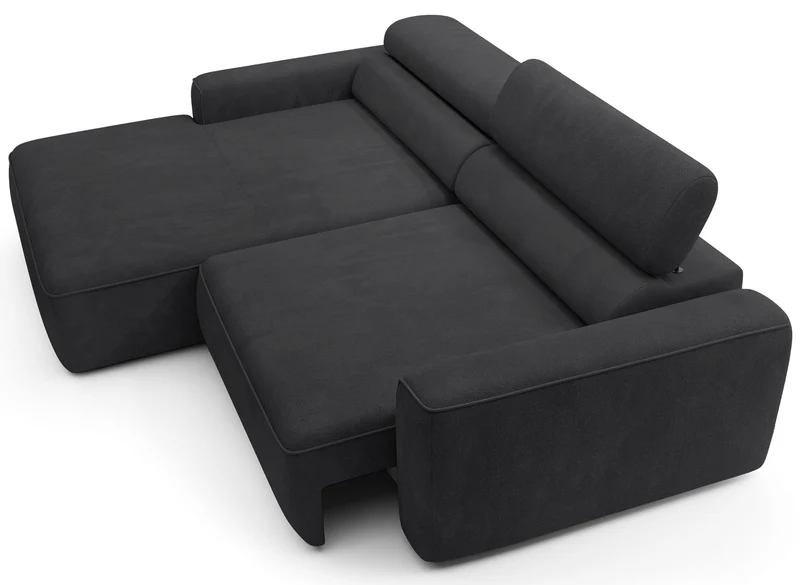 Ecksofa mit elektrischem Auszug Fando, L-förmig, linksseitig, dunkelgrauer Samt