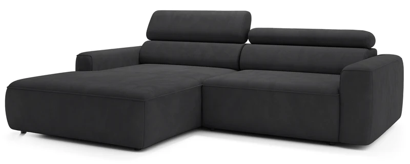 Ecksofa mit elektrischem Auszug Fando, L-förmig, linksseitig, dunkelgrauer Samt