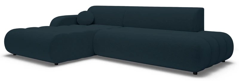 Ecksofa mit Schlafunktion Arione, L-förmig, linksseitig, mit Stauraum, blauer Chenille-Bezug