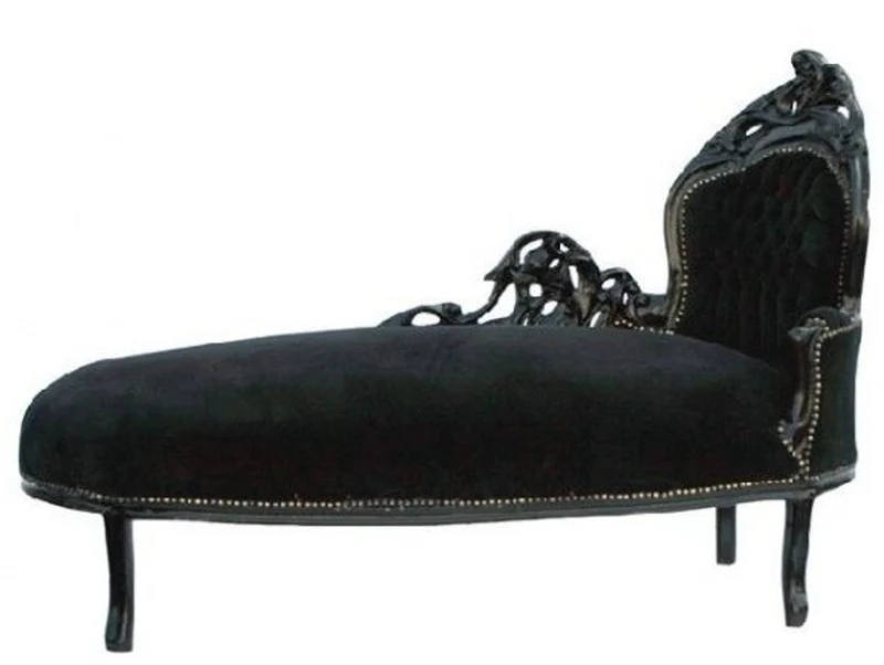 Casa Padrino Barock Chaiselongue Schwarz / Schwarz rechte Seite - Möbel Recamiere Liege Interior