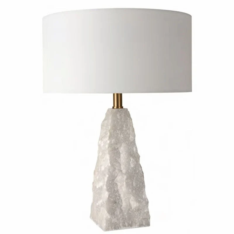 Casa Padrino Luxus Naturstein Tischleuchte Weiß / Messing H. 56 cm - Schreibtischleuchte