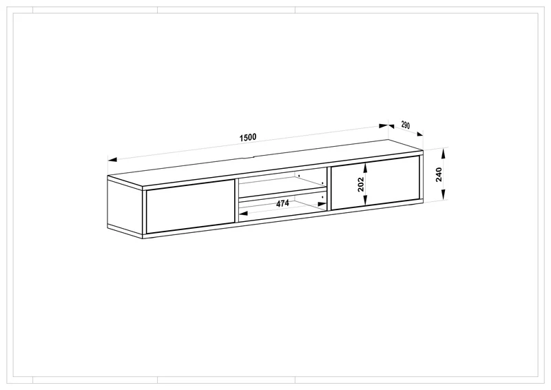 Lowboard Eiche Rustikal - Natur geölt 150cm mit Wandaufhängung