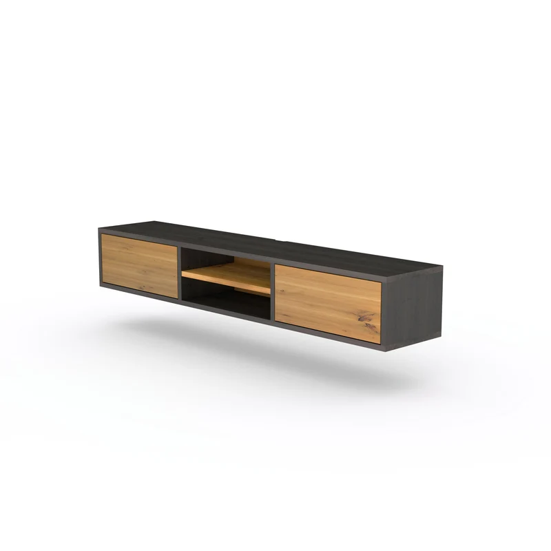Lowboard Eiche Rustikal - Natur/Schwarz geölt 150cm mit Wandaufhängung