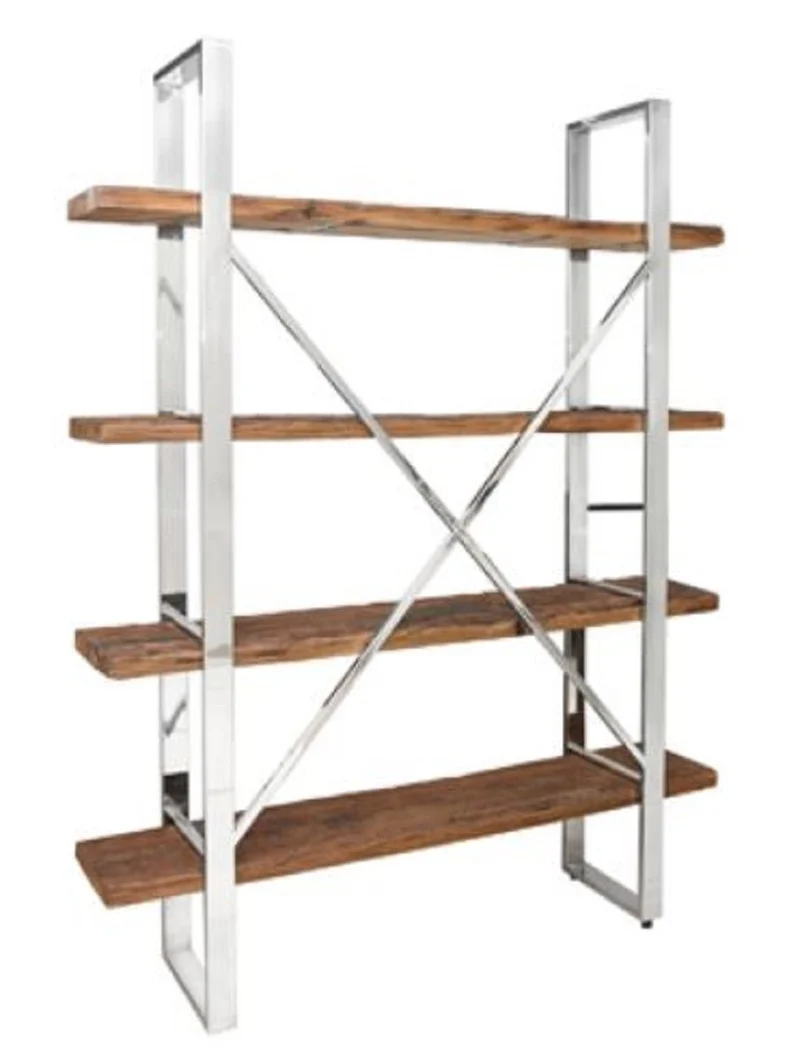 Casa Padrino Luxus Regalschrank Silber / Braun 152 x 35,5 x H. 198 cm - Bücherschrank Wohnzimmerschrank