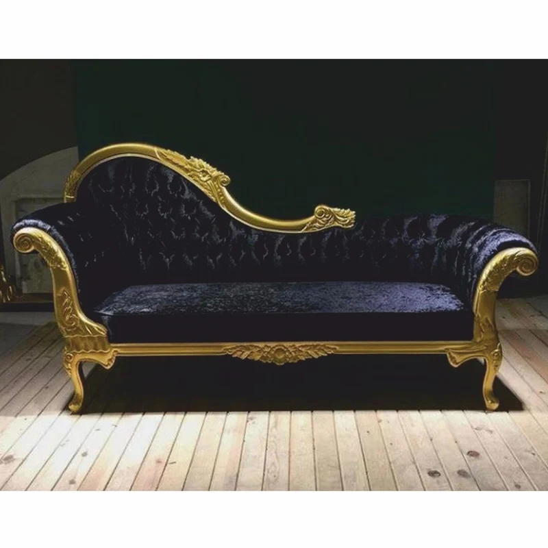 Casa Padrino Luxus Barock Chaiselongue Schwarz / Gold 220 cm - Barockstil Möbel