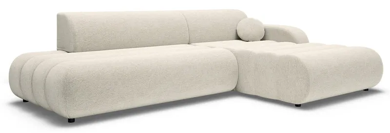 Ecksofa mit Schlaffunktion Arione, L-förmig, rechtsseitig, mit Stauraum, kremfarbener Chenille-Bezug
