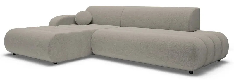 Ecksofa mit Schlaffunktion Arione, L-förmig, linksseitig, mit Stauraum, grau-beiger Chenille-Stoff