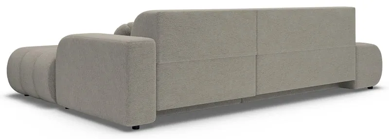 Ecksofa mit Schlaffunktion Arione, L-förmig, rechtsseitig, mit Stauraum, grau-beiger Chenille-Stoff