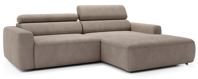 Ecksofa mit elektrischem Auszug Fando, L-förmig, rechtsseitig, beige Samt