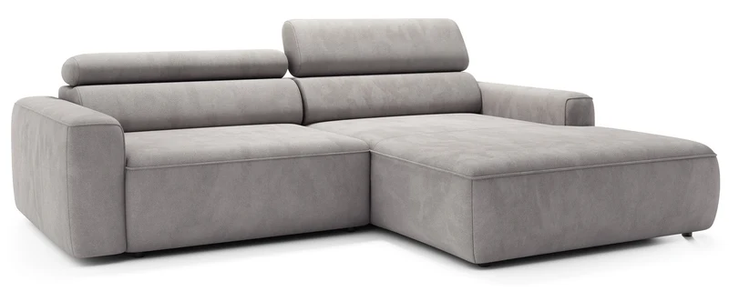 Ecksofa mit elektrischem Auszug Fando, L-förmig, rechtsseitig, grauer Samt