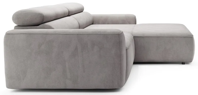 Ecksofa mit elektrischem Auszug Fando, L-förmig, rechtsseitig, grauer Samt
