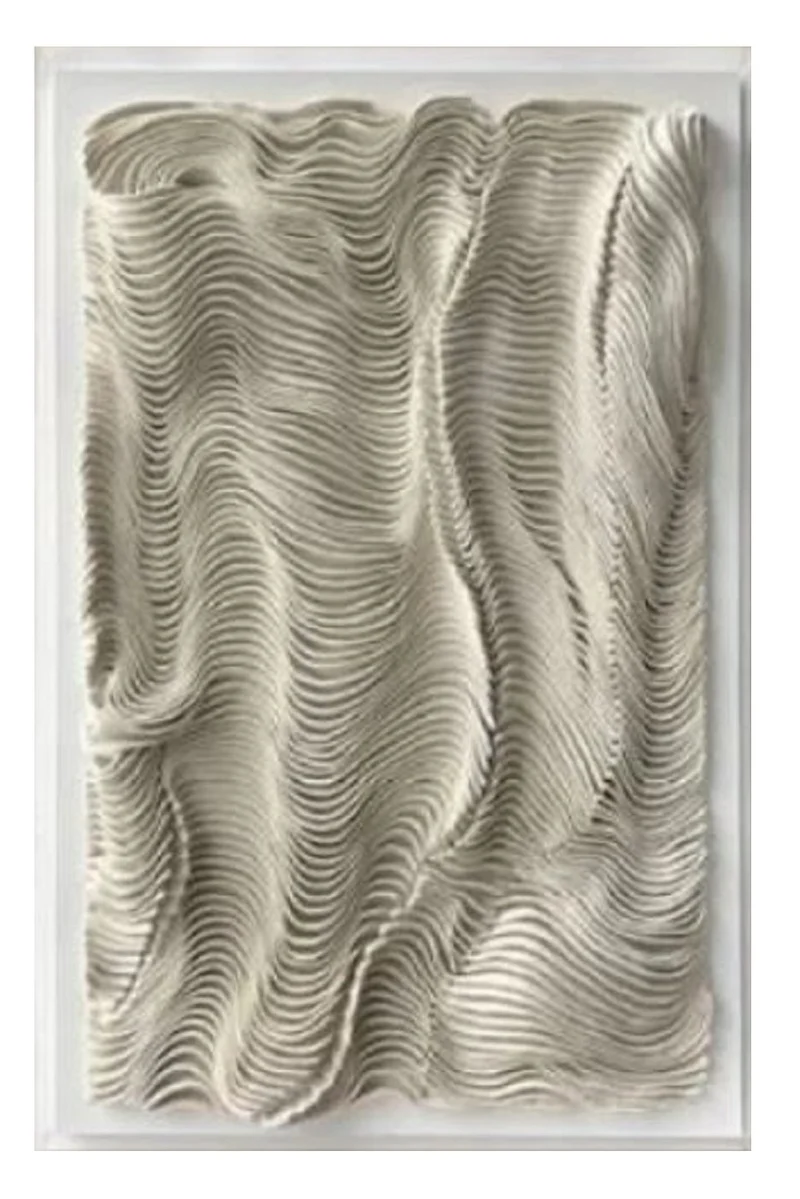 Casa Padrino Luxus Designer Ölgemälde Beige / Weiß 80 x H. 110 cm - Handgemaltes Gemälde mit Metallrahmen - Luxus Wand Deko - Designer Wand Deko - Deko Accessoires - Luxus Qualität