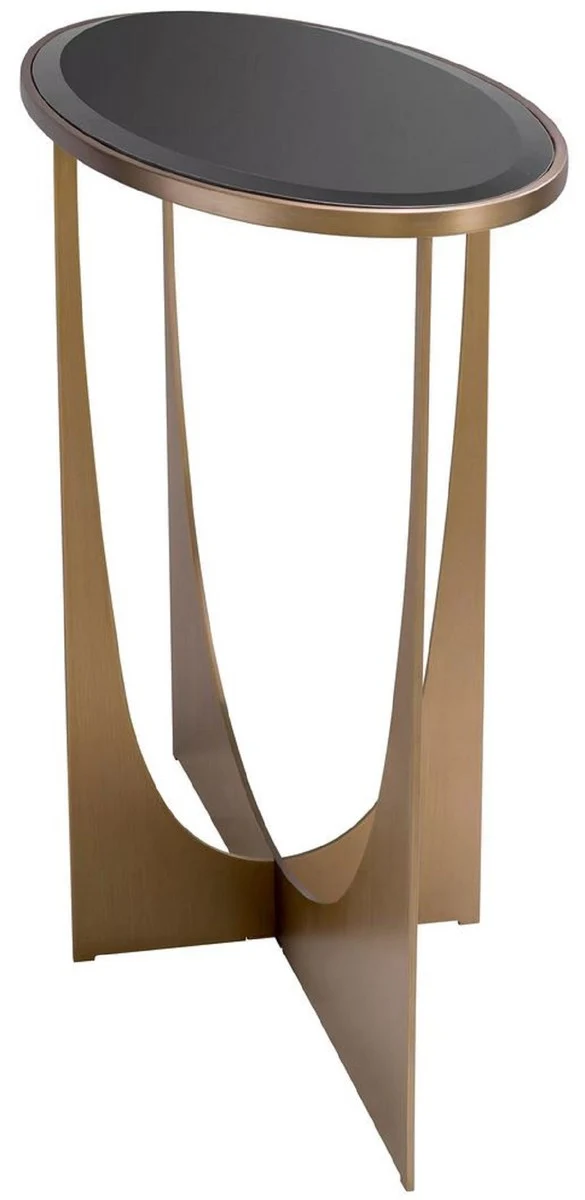Casa Padrino Luxus Konsole Messing / Schwarz 101,5 x 41,5 x H. 78,5 cm - Ovaler Edelstahl Konsolentisch mit Glasplatte - Luxus Möbel - Wohnzimmer Möbel - Luxus Einrichtung - Wohnzimmer Einrichtung