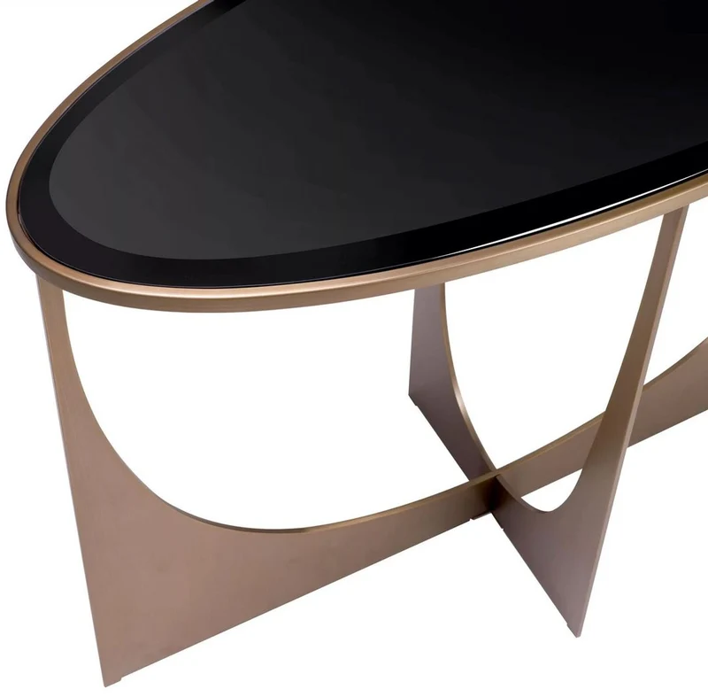 Casa Padrino Luxus Konsole Messing / Schwarz 101,5 x 41,5 x H. 78,5 cm - Ovaler Edelstahl Konsolentisch mit Glasplatte - Luxus Möbel - Wohnzimmer Möbel - Luxus Einrichtung - Wohnzimmer Einrichtung