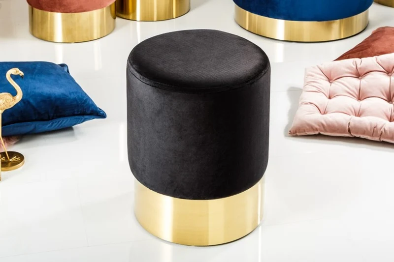 Casa Padrino Designer Rundhocker Schwarz / Gold B. 35 x H. 41 cm - Wohnzimmer Möbel
