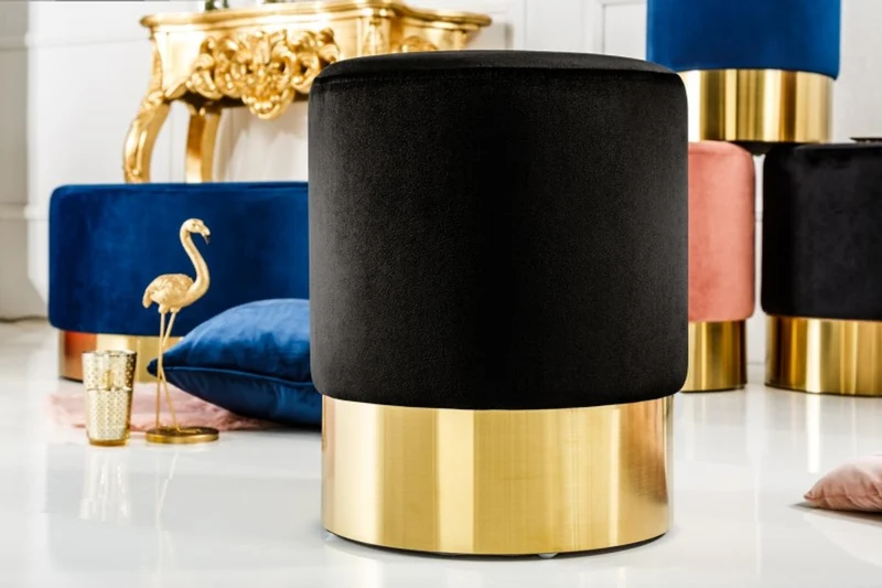 Casa Padrino Designer Rundhocker Schwarz / Gold B. 35 x H. 41 cm - Wohnzimmer Möbel
