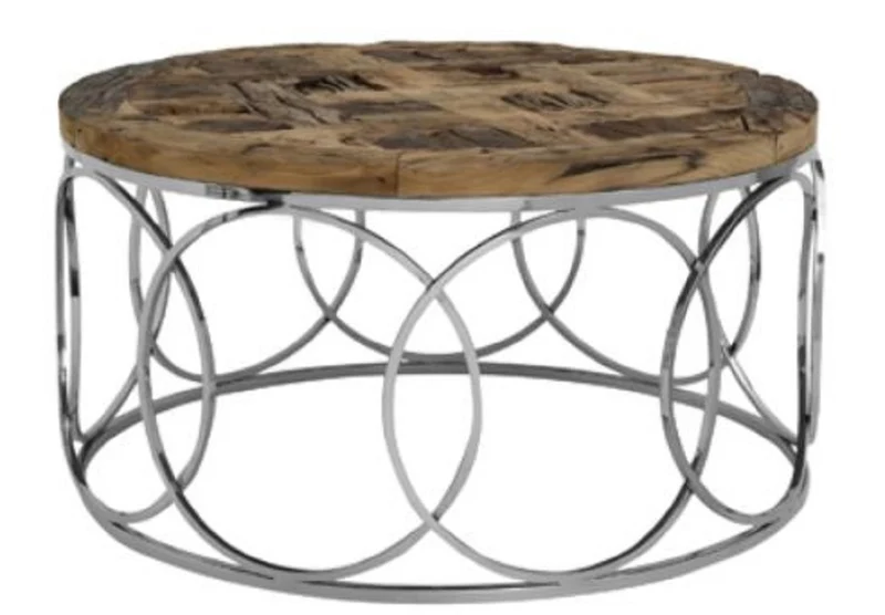 Casa Padrino Designer Couchtisch Braun / Silber Ø 81 x H. 44,5 cm - Designer Wohnzimmermöbel