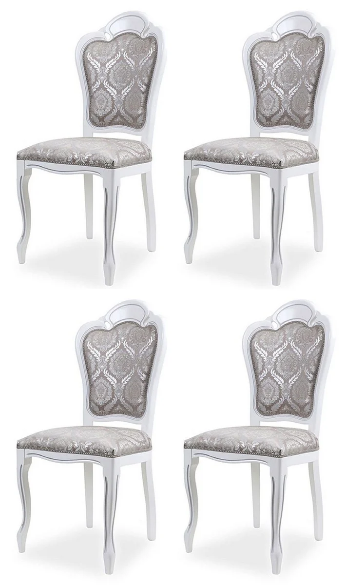 Casa Padrino Luxus Barock Esszimmer Stuhl 4er Set Grau / Weiß H. 107 cm - Barock Esszimmer Möbel