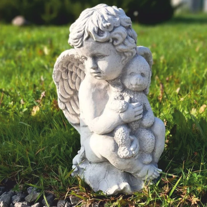 Casa Padrino Jugendstil Garten Deko Skulptur Engel Grau H. 36 cm - Garten Figur