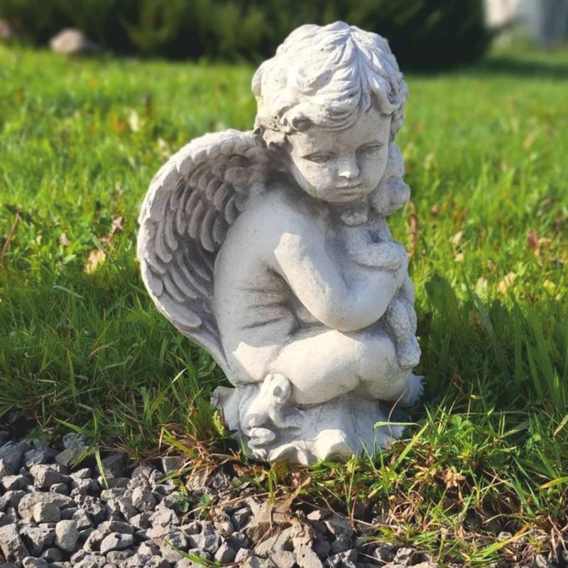 Casa Padrino Jugendstil Garten Deko Skulptur Engel Grau H. 36 cm - Garten Figur