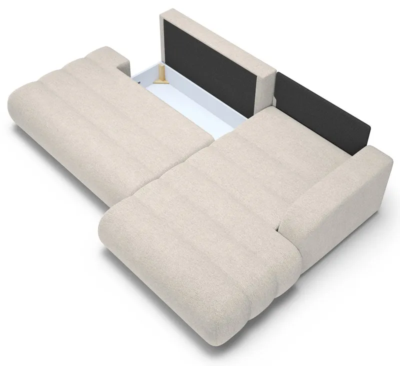 Ecksofa mit Schlaffunktion Arione, L-förmig, rechtsseitig, mit Stauraum, hellbeige Chenille