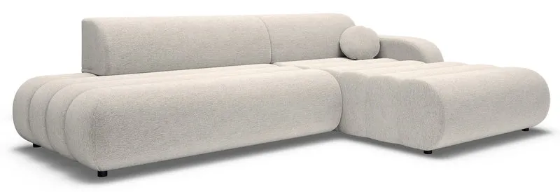 Ecksofa mit Schlaffunktion Arione, L-förmig, rechtsseitig, mit Stauraum, hellbeige Chenille