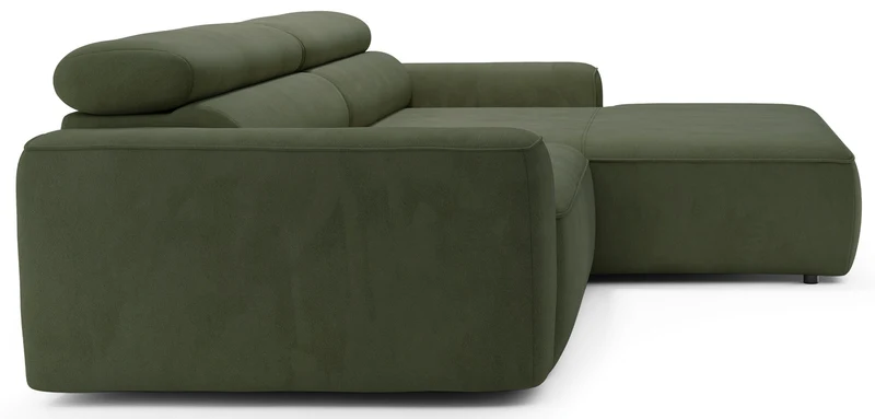 Ecksofa mit elektrischem Auszug Fando, L-förmig, rechtsseitig, salbeigrüner Samtvelours