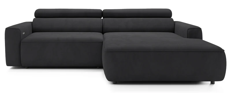 Ecksofa mit elektrischem Auszug Fando, L-förmig, rechtsseitig, dunkelgrauer Samt