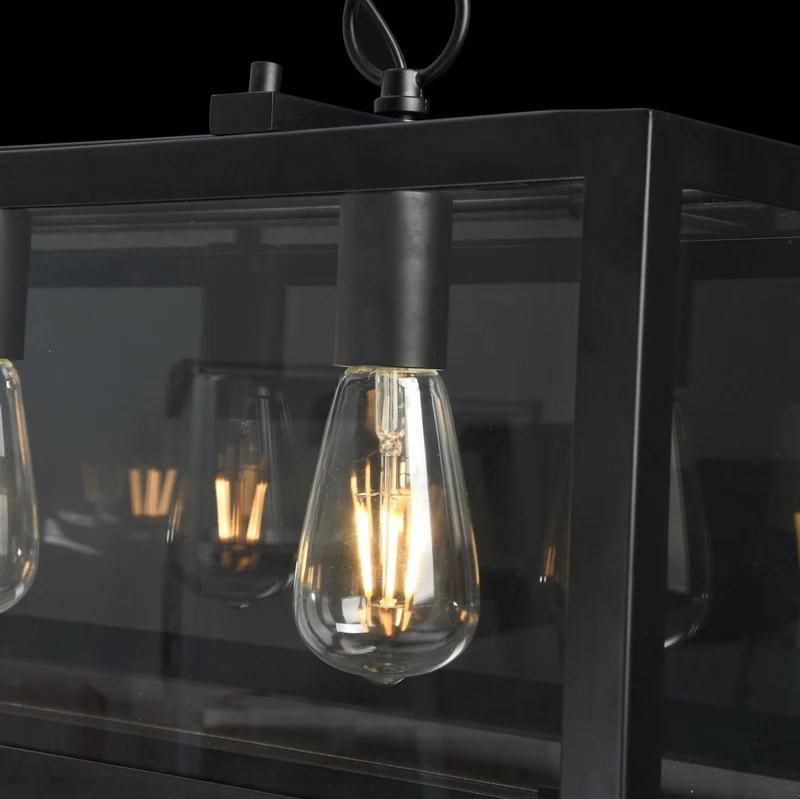 Casa Padrino Luxus Hängeleuchte Schwarz 91,5 x 17,6 x H. 29,1 cm - Hängelampe mit geschmiedetem Rahmen und Glasscheiben