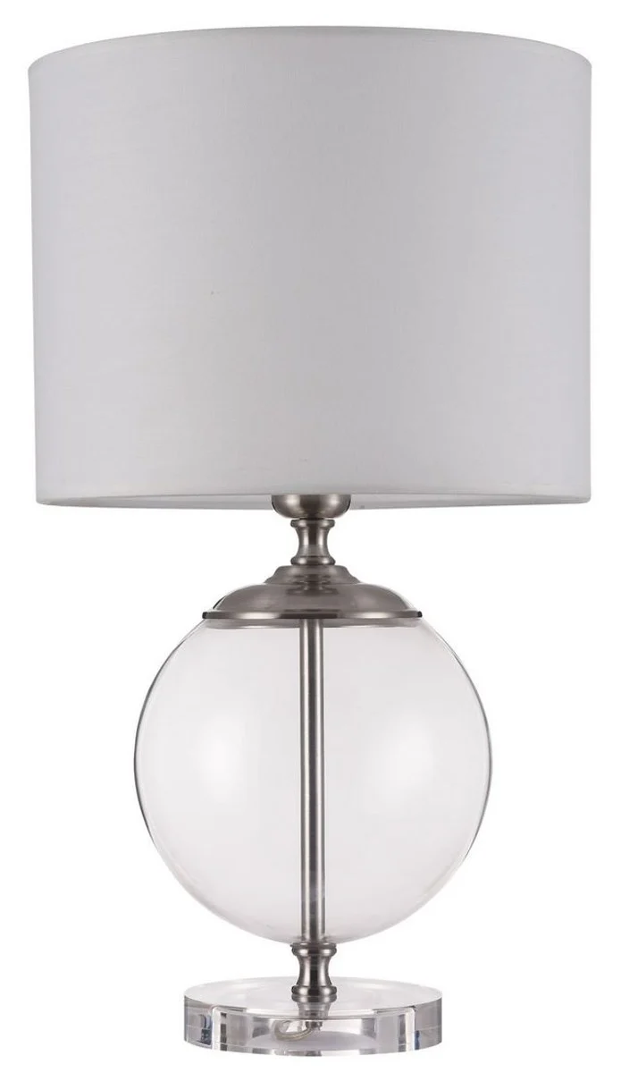 Casa Padrino Tischleuchte Silber / Creme - Moderne Lampe mit Metallrahmen und mundgeblasenem Glaselement - Ø 30 x H. 52 cm