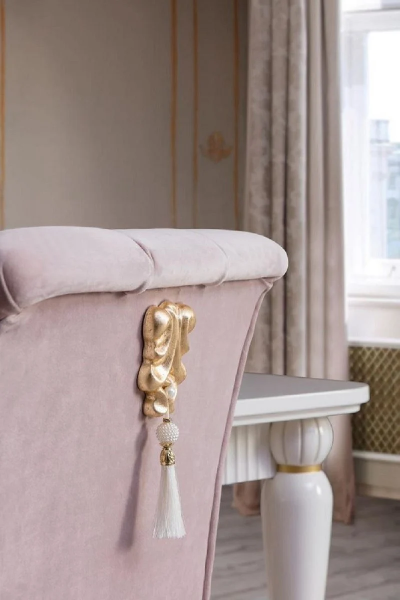 Casa Padrino Luxus Barock Esszimmerstuhl 6er Set Rosa / Weiß / Gold - Handgefertigte Küchen Stühle im Barockstil - Luxus Esszimmer Möbel im Barockstil - Barock Möbel - Edel & Prunkvoll