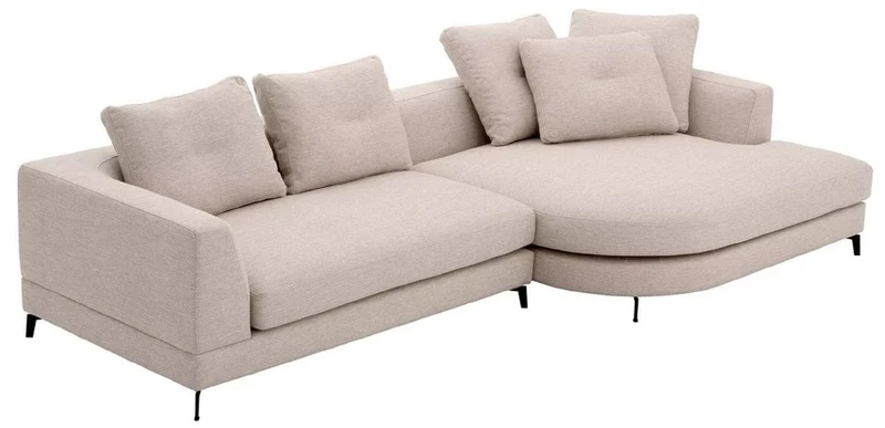 Casa Padrino Luxus Ecksofa Rechte Seite Sandfarben / Schwarz 310 x 150 x H. 65 cm - Wohnzimmer Sofa mit Kissen - Wohnzimmer Möbel - Wohnzimmer Einrichtung - Luxus Möbel - Luxus Einrichtung