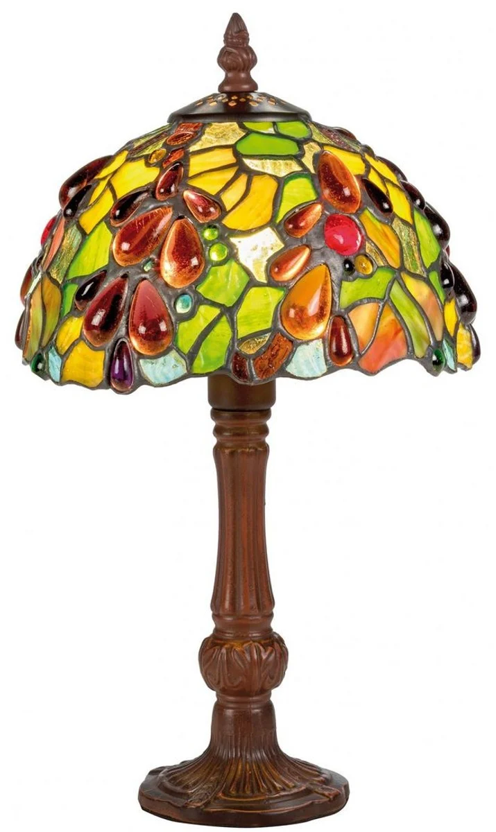 Casa Padrino Luxus Tiffany Tischleuchte Mehrfarbig Ø 20 x H. 35 cm - Handgefertigte Hockerleuchte