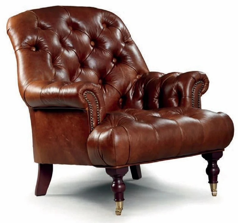 Casa Padrino Luxus Chesterfield Echtleder Sessel Braun / Messing H. 89 cm