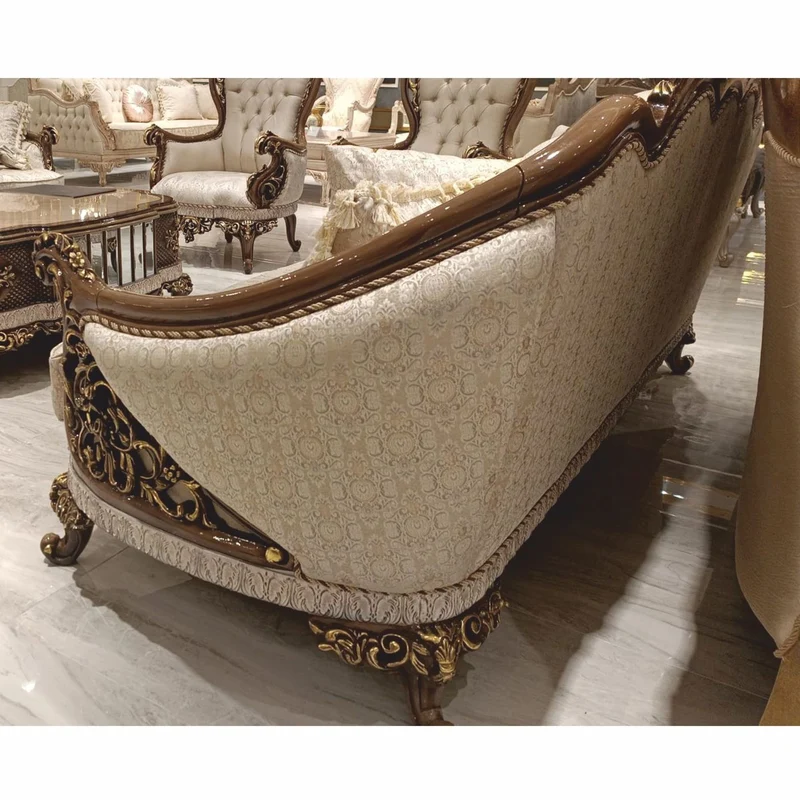 Casa Padrino Luxus Barock Sofa Beige / Braun / Gold H. 234 cm - Barock Wohnzimmer Möbel