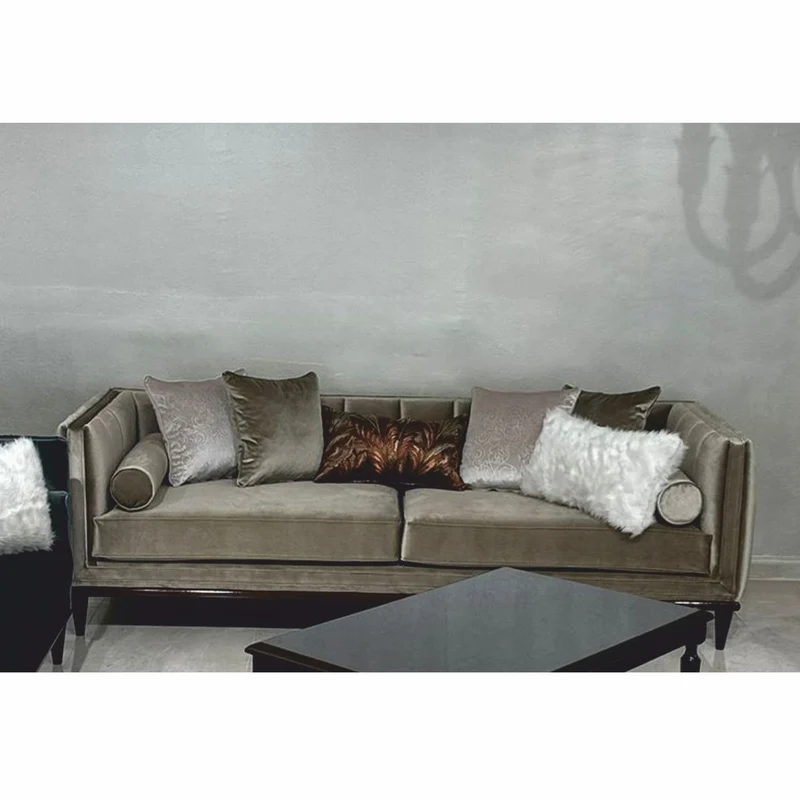 Casa Padrino Luxus Art Deco Samt Sofa Olivgrün / Dunkelbraun 235 cm - Wohnzimmer Möbel