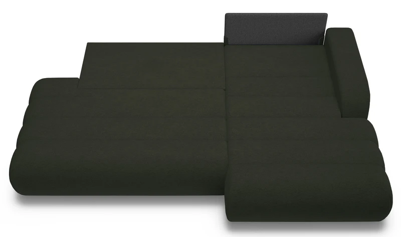 Ecksofa mit Schlaffunktion Arione, L-förmig, rechtsseitig, mit Stauraum, grüner Chenille-Bezug